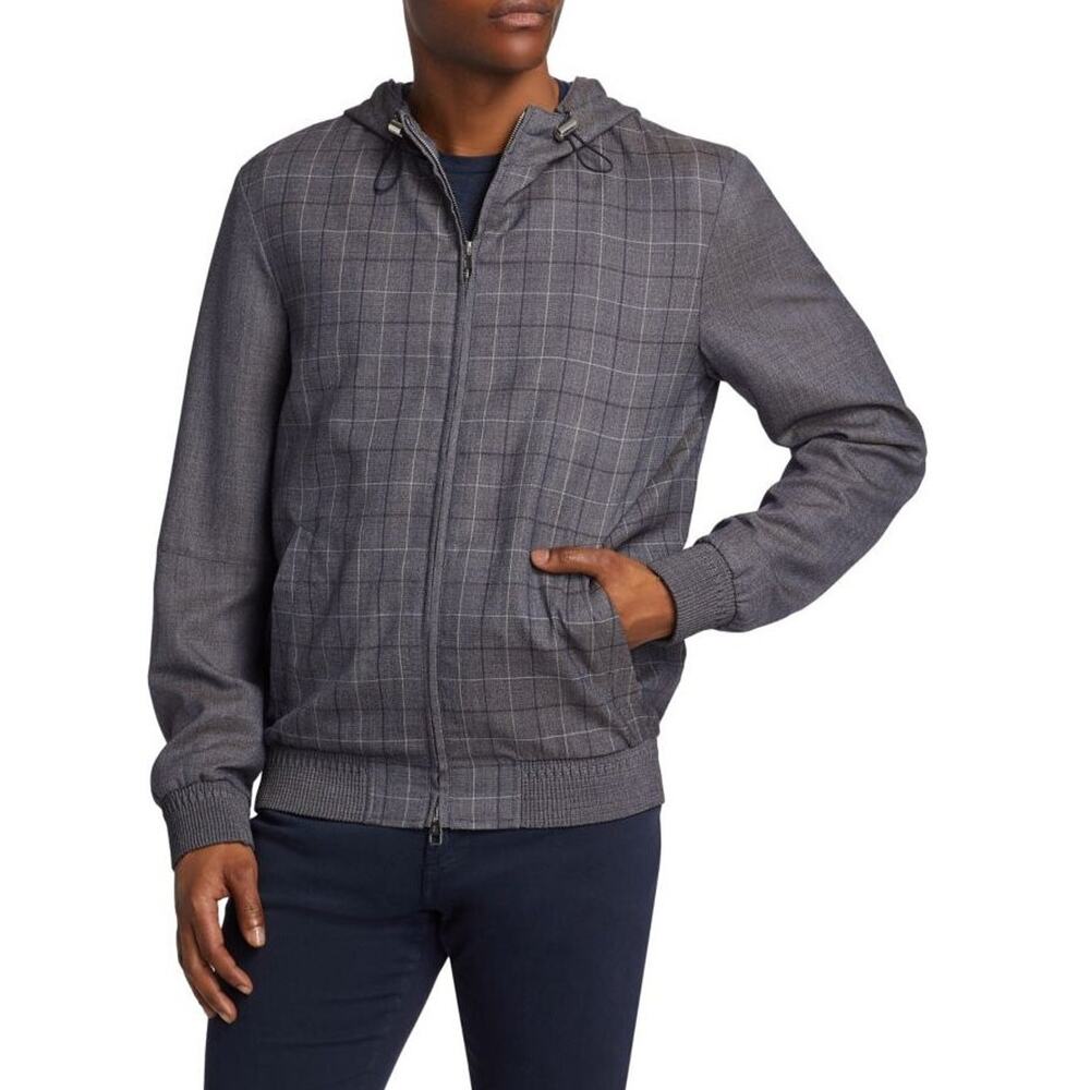 $2,495 NWT Brett Johnson Chevy Navy 100% Wool Checked Windbreaker Jacket 3XL(58)